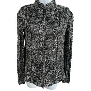 Andrea Rosetti Sheer Jacket Top Size 8 | Intricate Textured Design Double Zipper